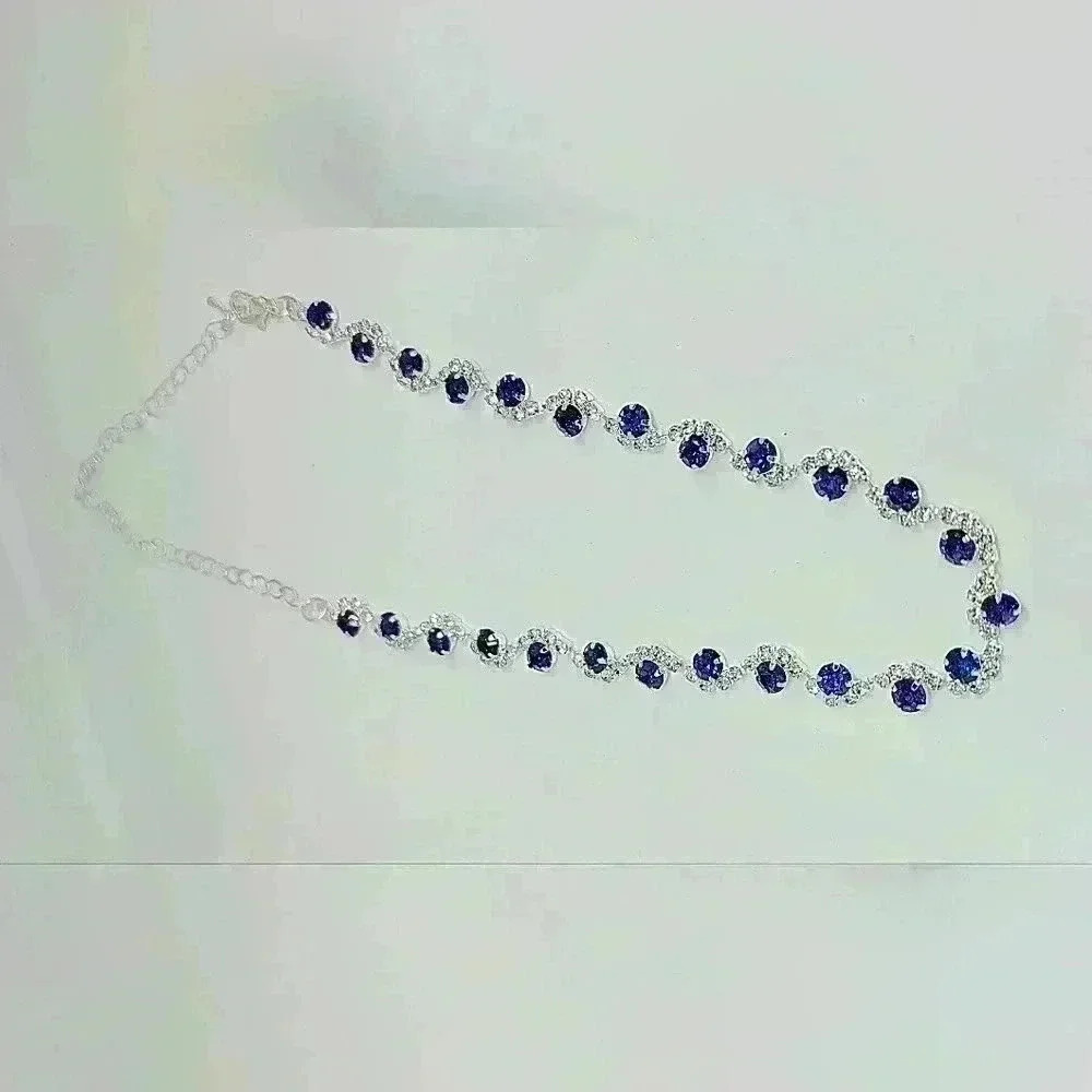 NWOT Stunning Wave Shape Blue Zircon And Crystal Necklace and Earrings S… - Picture 3 of 5